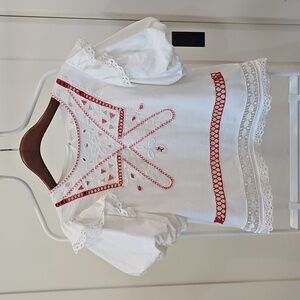 NWOT Anthropologie White Top with Red Stitching